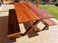 Red Oak X Table with Benches