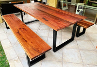 Square Iron Table with 4 Benches
