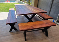 Mesa Comedor Roble Fierro X con Bancas