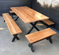 Mesa Comedor Roble Fierro X con Bancas