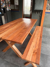 Red Oak X Table with Benches