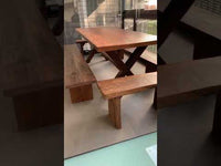 Red Oak X Table with Benches