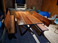 Mesa Comedor Roble Fierro X Bancas con Respaldo