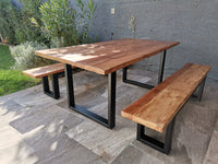 Square Iron Table with 2 Benches