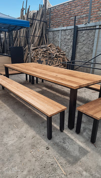 Classic Iron Oak Table With Benches