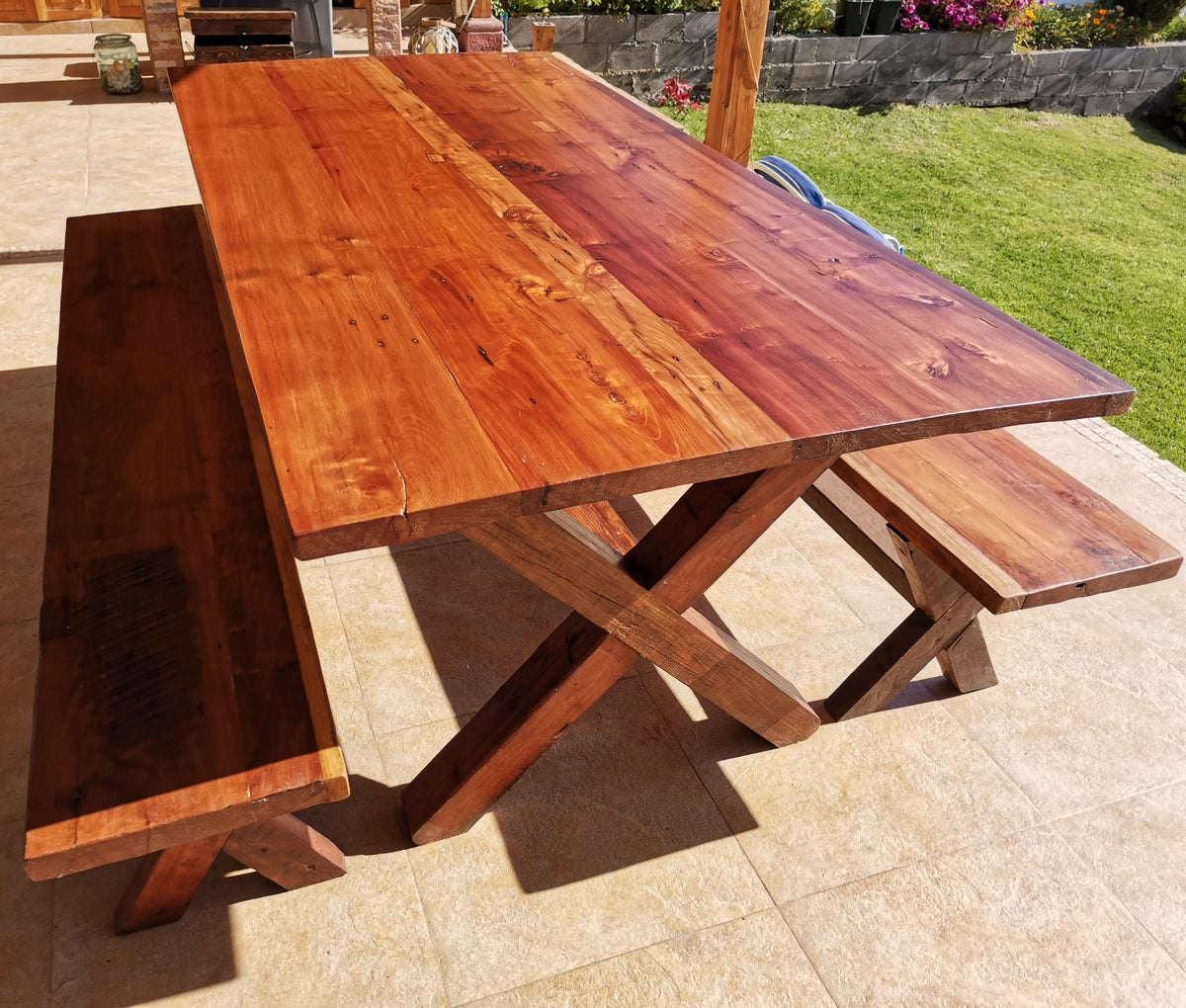 Red Oak X  Table with Benches