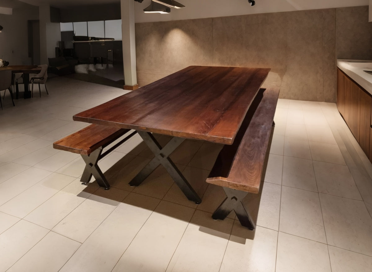Iron X Table with Benches