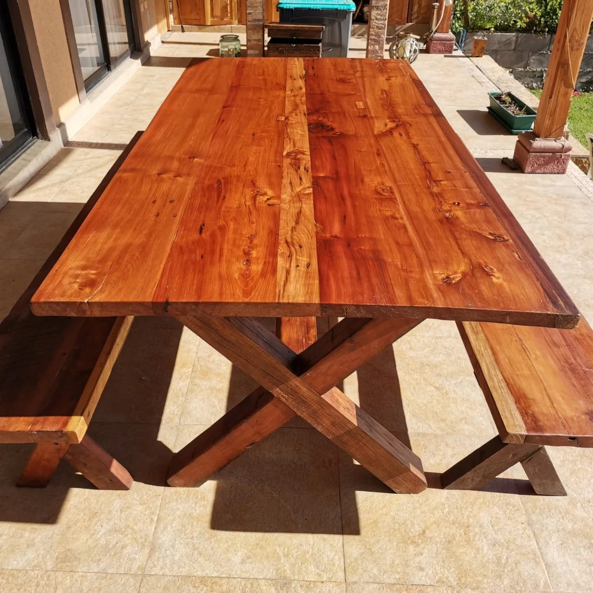 Red Oak X  Table with Benches