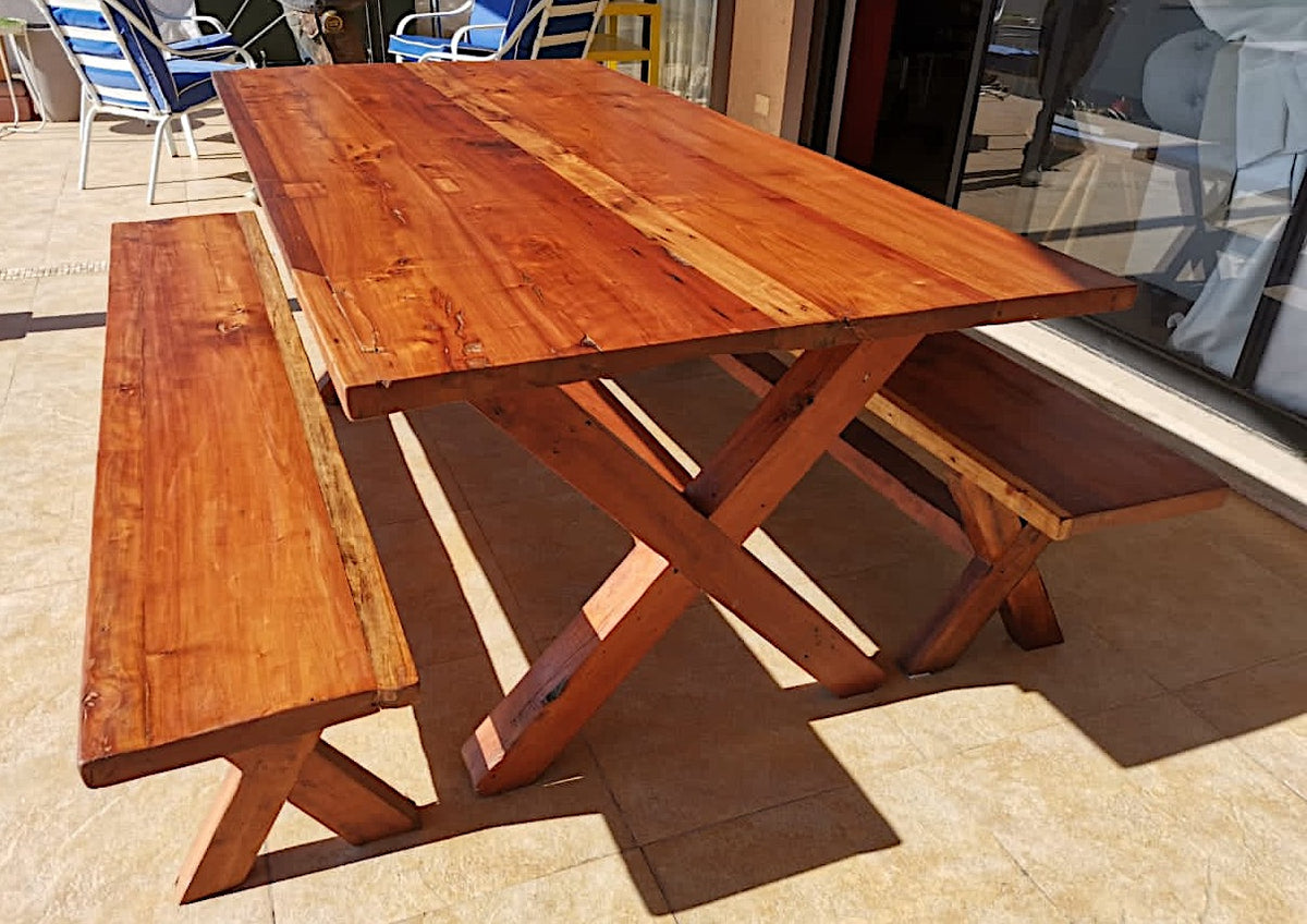 Red Oak X  Table with Benches