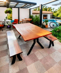 Mesa Terraza Roble Rústica Fierro Y con Bancas