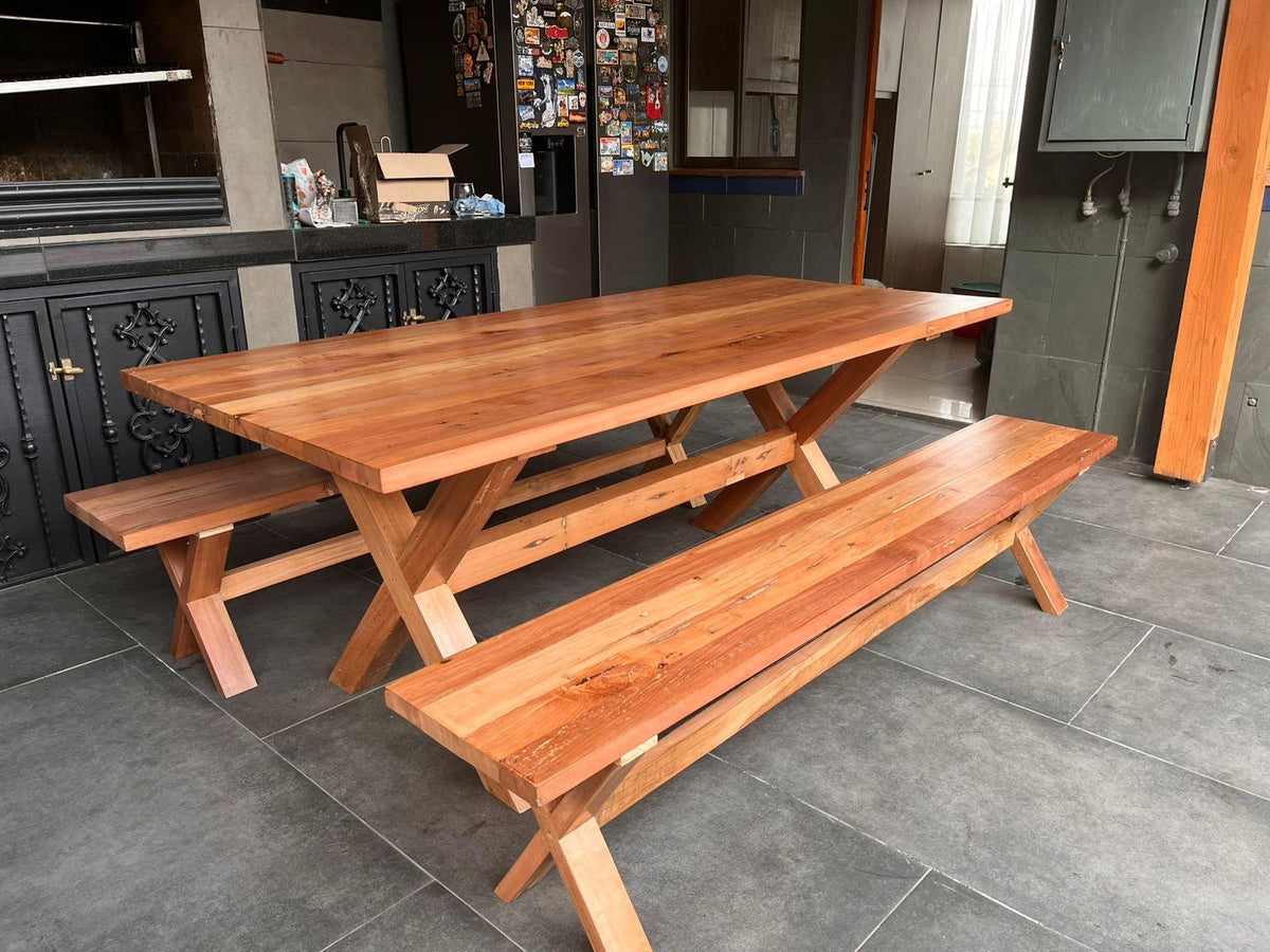 Red Oak X  Table with Benches