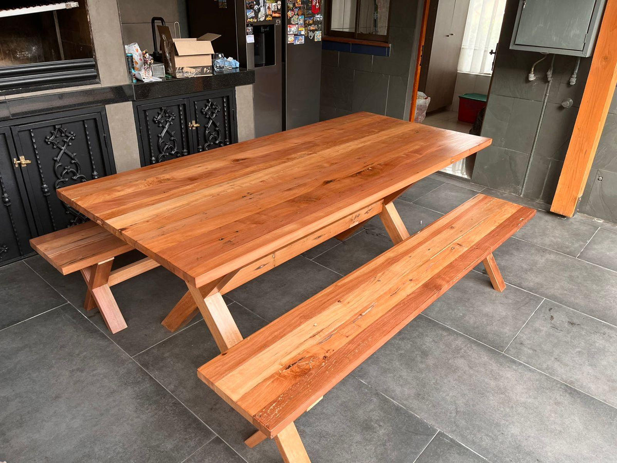 Red Oak X  Table with Benches