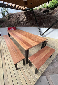 Classic Iron Oak Table With Benches