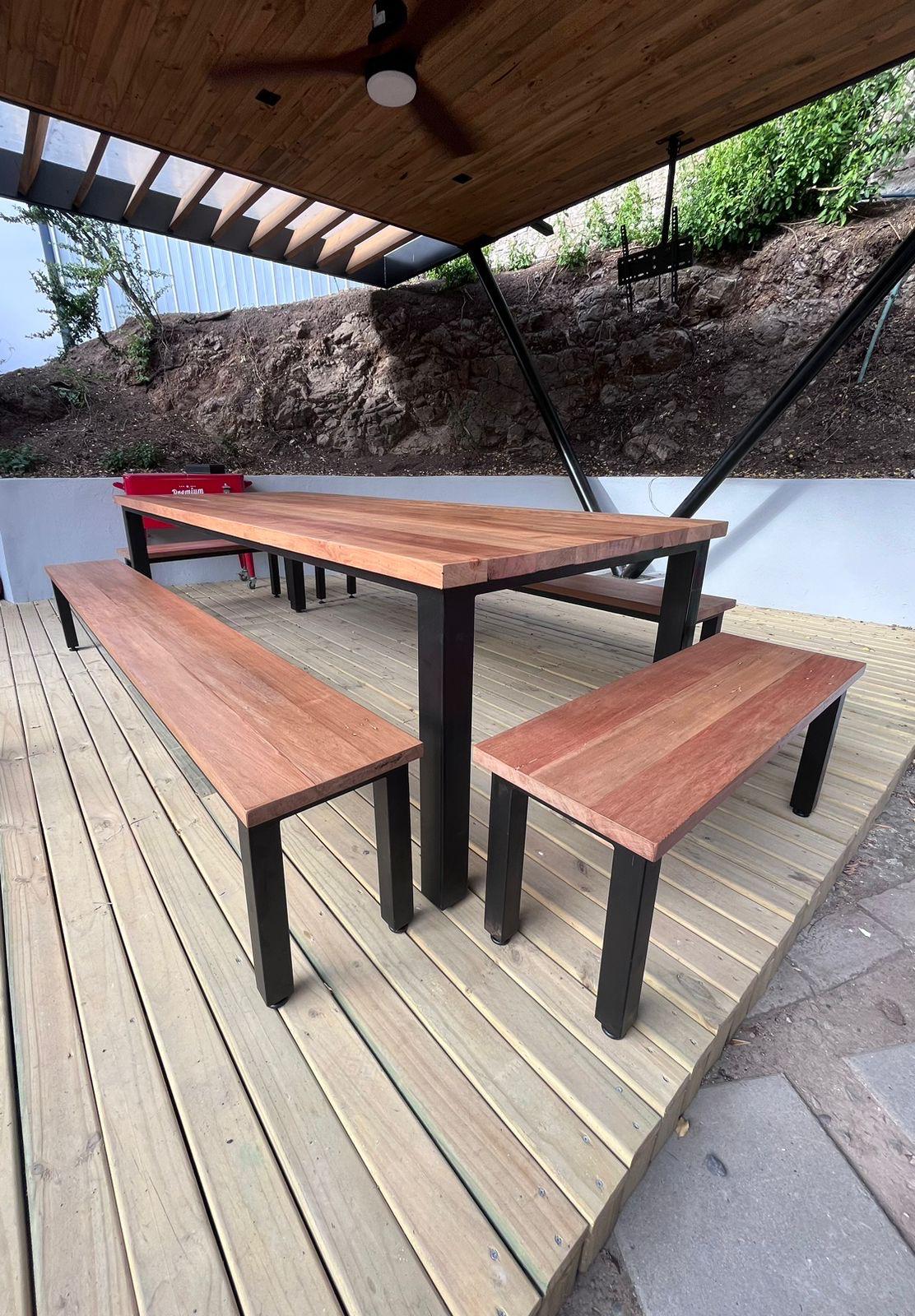 Classic Iron Oak Table With Benches