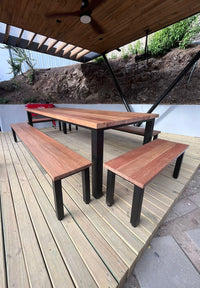 Classic Iron Oak Table With Benches