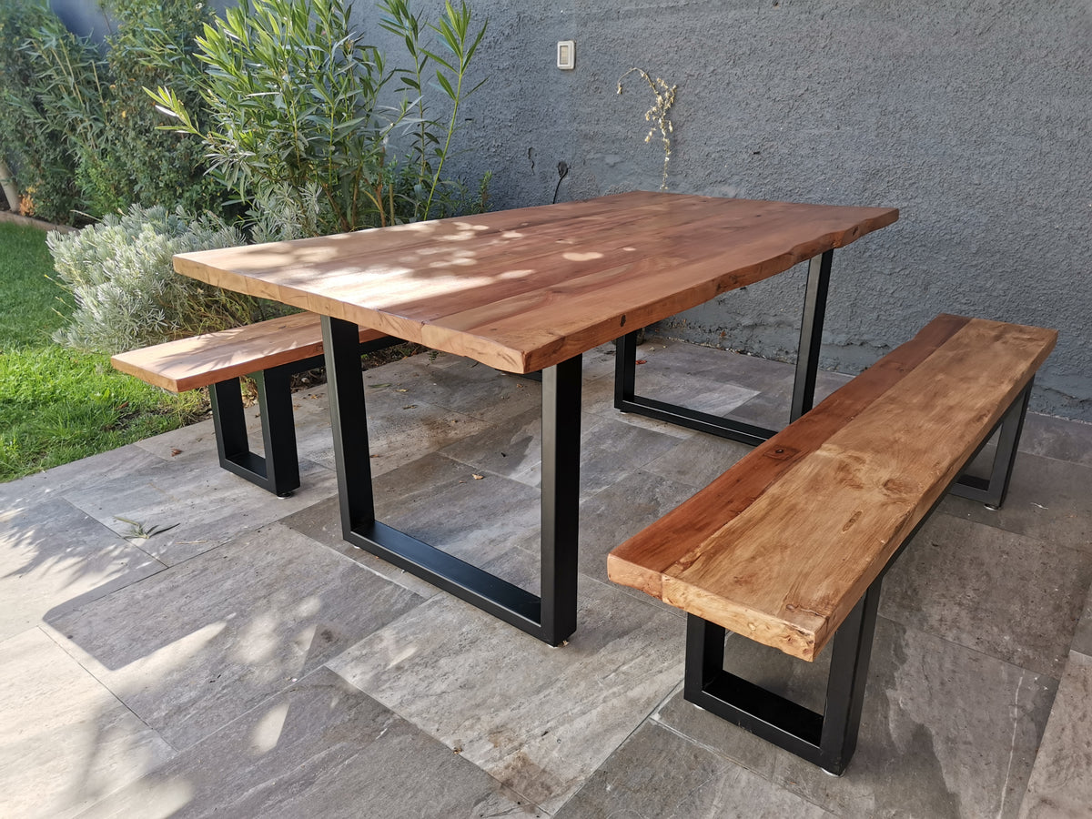 Square Iron Table with 2 Benches