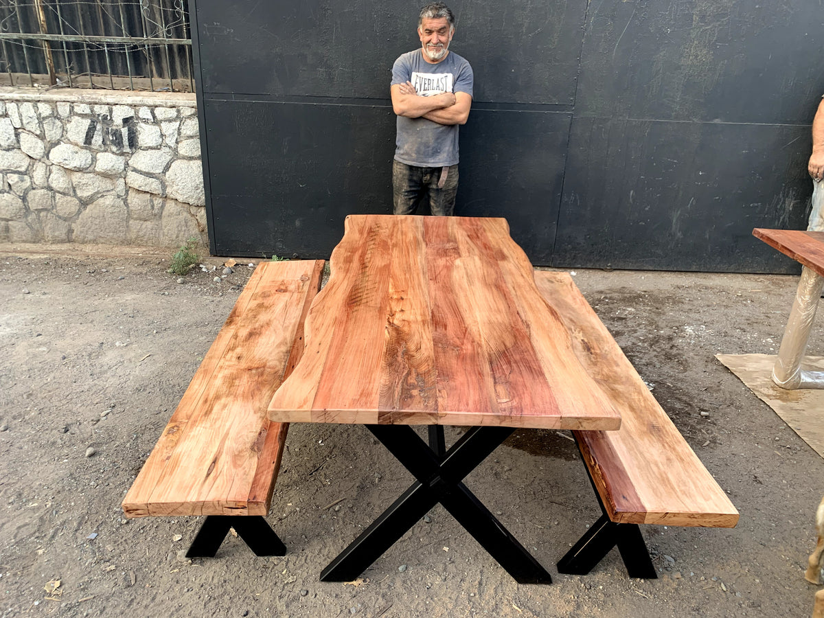 Ecru Oak Table X with Benches