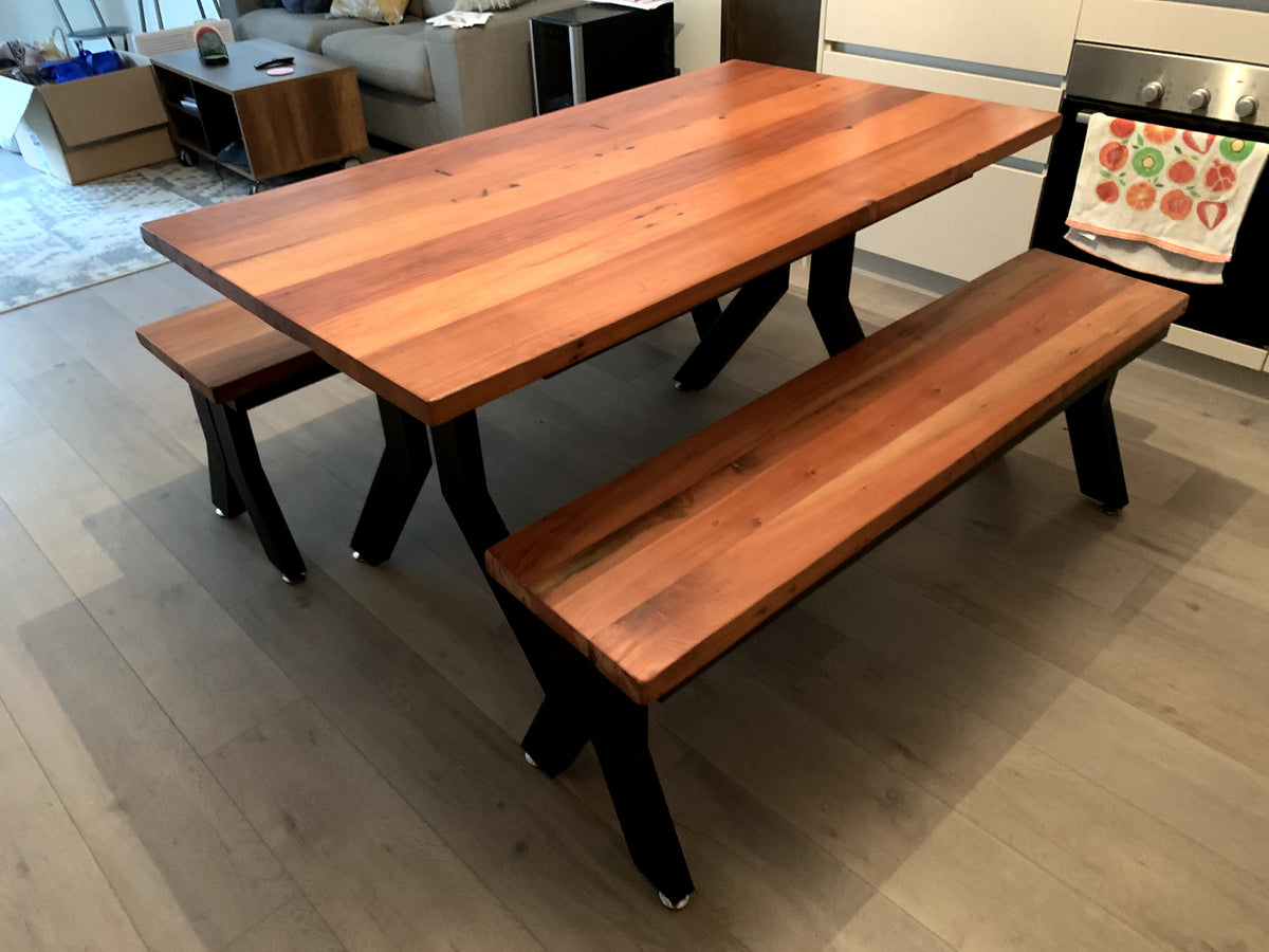 Mesa Comedor Roble Fierro Y con Bancas
