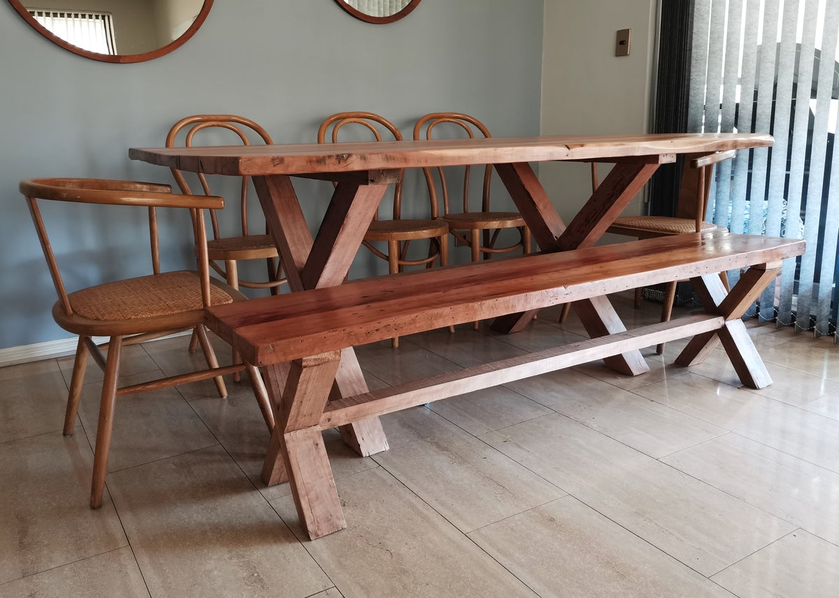 Mesa Comedor Roble Crudo X Con Bancas